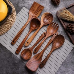 Wooden Non-Stick Kitchen Pan Toolset 7 Pieces Set, Natural Kitchen Utensils S…
