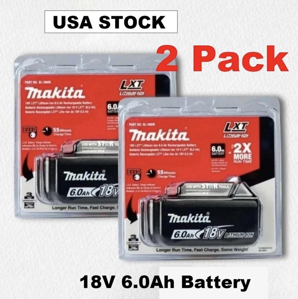 Genuine 2pack Makita BL1860B-2 18V LXT Lithium-Ion 6.0 Ah Battery – New USA SHIP
