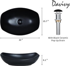 Davivy 22″ x 15.7″ Large Oval Vessel Sink with Pop Up Drain for Bathrooms