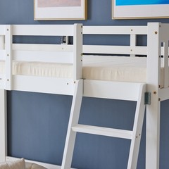 Wood Loft Bed Twin Size with RGB LED 2 Charging Station for Adults Kids Teens