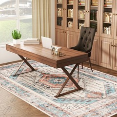 8×10 Area Rug, Vintage Machine Washable Rug for Bedroom, Brown Blue