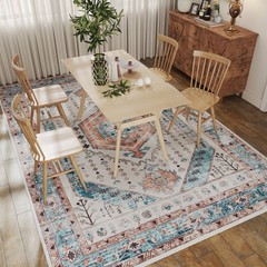 8×10 Area Rug, Vintage Machine Washable Rug for Bedroom, Brown Blue