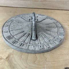 VTG 9” Sundial “I Count None But Sunny Hours” Winged Hourglass Garden Patina
