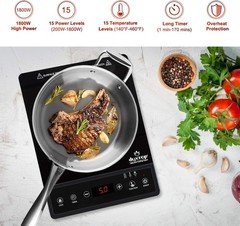 Portable Induction Cooktop Countertop Burner Touch Timer 1800W Black