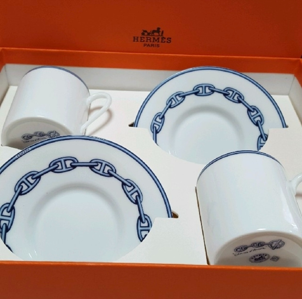 HERMES Chaine D’Ancre Blue Cup & Saucer Tableware 2 SET coffee cup