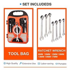 7 Pcs 8mm-19mm Ratchet Wrench Combination Set Open End Standard Garage Tool Set