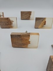 Modern Brutalist Wood & Resin Cabinet Drawer Knob set 12 Rectangular Shape READ