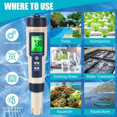 Professional 5-in-1 Water Tester Tool PH/TDS/EC/Salinity/Temperature for Pool