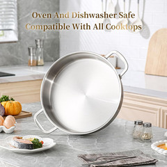 8QT Tri-Ply Stainless Steel Jumbo Sauté Pan with Lid, 13″ Heavy Duty Skillet
