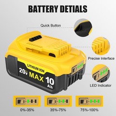 4 Pack 20V 10.0Ah Battery for De walt 20 Volt MAX Batteries DCB200 DCB201