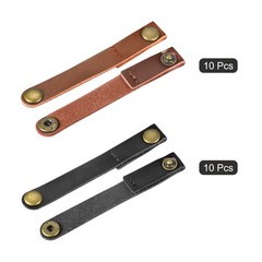 20Pcs Black/Light Brown Leather Cable Strap Cable Ties for Cord