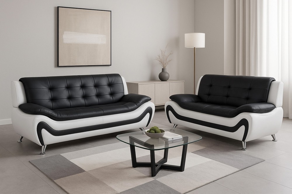 PRICE DROP Black White 2PC Sofa Loveseat Set Contemporary Modern Furniture