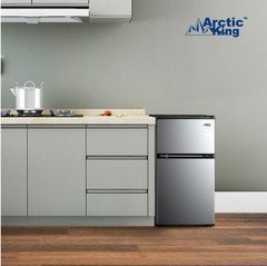 3.2 Cu ft Two Door Mini Fridge with Freezer, Stainless Steel, Energy Efficient