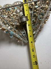 Beaded & Shells Wall Sconces 9”H 11”W Pair Votives Blue/Silver/Tan Beach Ocean