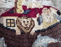 Noah’s Ark Needlepoint Pillow 9″ x 14″ 40 days & 40 Nights Throw Nursery Bible
