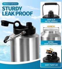 Insulated Water Bottle, 1 Gallon Jug with Handle, 128 oz Stainless Steel Large