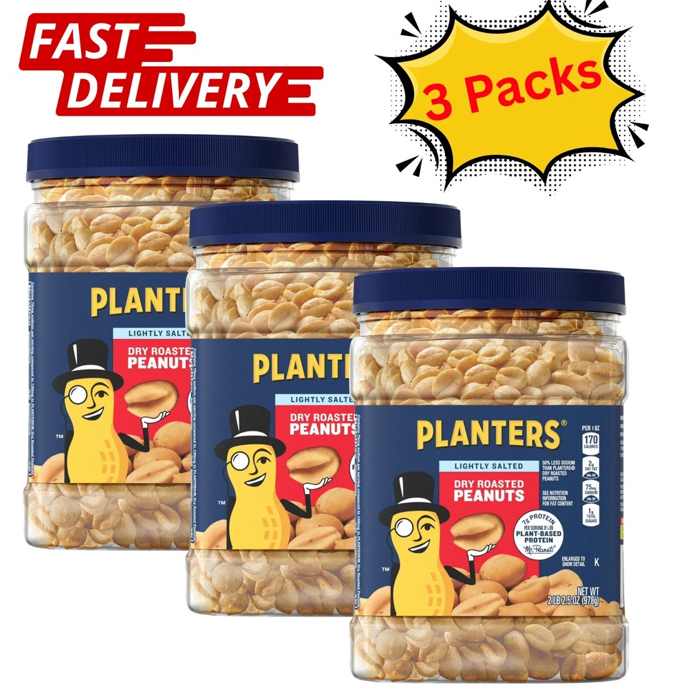 Planters Lightly Salted Dry Roasted Peanuts ~ Heart Healthy 2.16 lb (3 Pack)