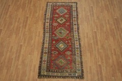 Pre-1900 3×8 Antique Oriental Runner Wool Runner Rug in Multicolor