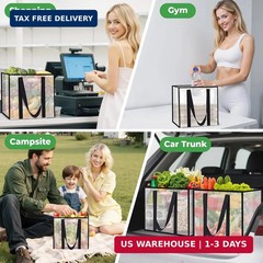 4 Pack Reusable Grocery Bags, Heavy-Duty Shopping Bags with Sturdy Handles, Wate