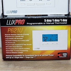 LuxPro P621U Thermostat for Heat & AC and Heat Pumps 2 Stages Heat 1 Stage Cool