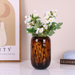 10.3in ber Vase,Tortoise Decor,Brown Glass,Round Art,Modern Clear