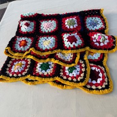 vintage Crochet Blanket 31×36″ Multicolor Granny Square Boho Cottagecore Retro