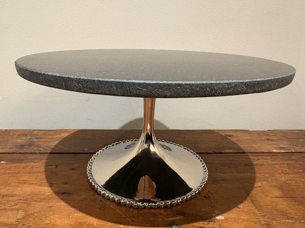NEW Michael Aram Molten Cake Stand – Black Granite with Nickel Silver Base 11”
