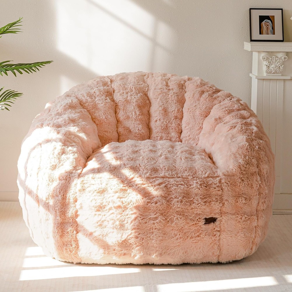 Giant Bean Bag Chair for Adults, Stuffed Shell-Shaped Large Bean Bag Couch, Pink