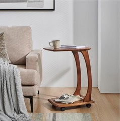 Emerson Solid Wood End Table with Rolling Wheels, C Shaped Side Table, TV…