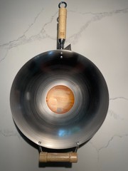 JOYCE CHEN Classic Series 14-Inch Carbon Steel Wok with Birch Handles Round Bott