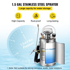 1.5Gal/6L Stainless Steel Sprayer Ground Cleaning Garden Brass Extension GREAT
