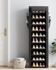 Spacious 10-Tier Metal Shoe Organizer with Dust Cover – Perfect for Any Room