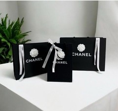 New Chanel Classic Black Lg Shopping Gift Bag 17” x 12.125” x 5” Ribbon Rose