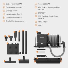 Giraffe Tools 1200W Wet Dry Vacuum Cleaner with 30FT Retractable Hose Wall mount