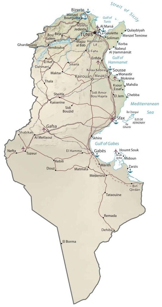 Tunisia Physical Map GLOSSY POSTER PICTURE PHOTO PRINT BANNER 13917
