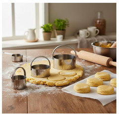Biscuit Cutter Set Round Cookie Cutters with Handle 5 Pieces Stainless Steel New