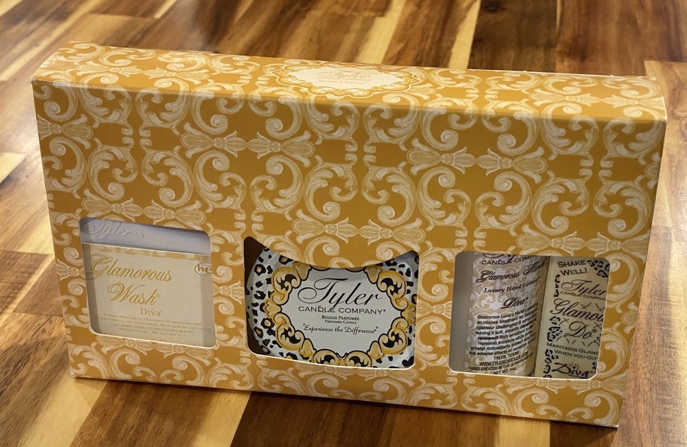 Tyler Candle Company Diva Box Gift Set Wash, Candle, Hand Lotion, And Glamour Do