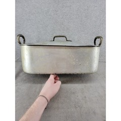 Vintage Aluminum Rectangular Roasting Pan with Lid Double Handle Industrial