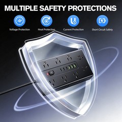Power Strip Surge Protector with 16 Outlets 3 USB A and 3 USB C Ports Flat Plug
