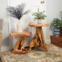 GREENAGE Natural Cedar Mushroom Stool Plant Stand Nightsstand Side Table 13.5″ H