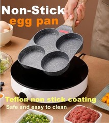 4 Holes Egg Fry Pan Pancake Maker Non-stick Egg Hamburger Pan W/ Wooden Handle
