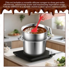 304 Stainless Steel Double Boiler with Spatula and Spoon, 4.2QT Dual-Handle P…