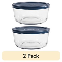 (2 pack) Anchor Hocking Glass Food Storage Container with Lid, 4 Cup Round