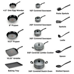 T-fal Ultimate Hard Anodized Nonstick 20 Piece Cookware Set, Grey