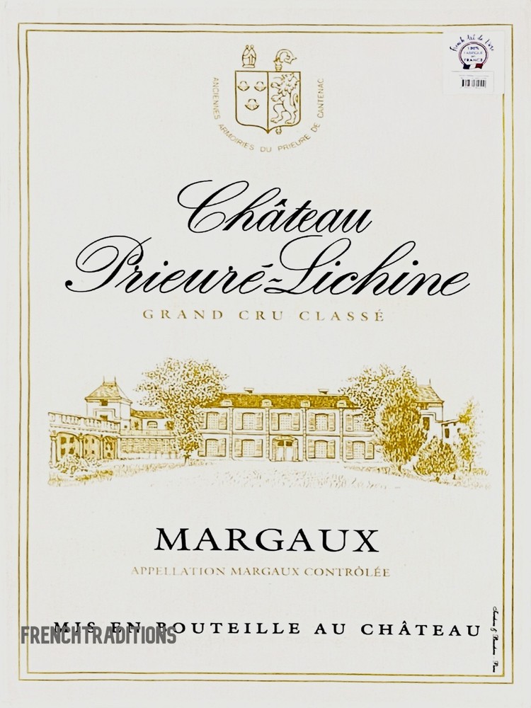French Dishtowel. Margaux Wine Label. 100% Cotton. Made in France