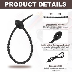 20Pcs Silicone Cable Ties Reusable Rubber Twist Straps Black