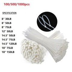 100 PCS WHITE CABLE ZIP TIES Heavy Duty UV Resistant UL 8″ 12″ 15″ 18″ 24″ 175LB
