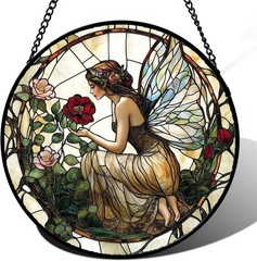 Colorful Butterfly Fairy Stained Glass Suncatcher – 9.8in Window Decor Piece