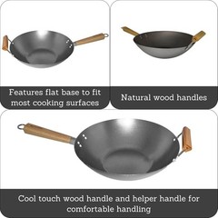 14in Lightweight Carbon Steel Wok with Natural Non-Stick Finish & Wood Handles