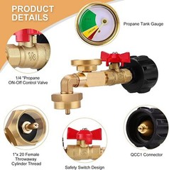 1lb to 20lb tank Propane Refill Elbow Adapter with Gauge + ON-Off Control Valve
